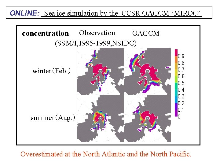 ONLINE: Sea ice simulation by the CCSR OAGCM ‘MIROC’. Observation OAGCM (SSM/I, 1995 -1999,