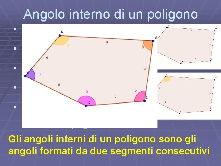 Angolo interno di un poligono § Prendiamo in considerazione la parola § § pentagono Angolo interno di un poligono § Prendiamo in considerazione la parola § § pentagono