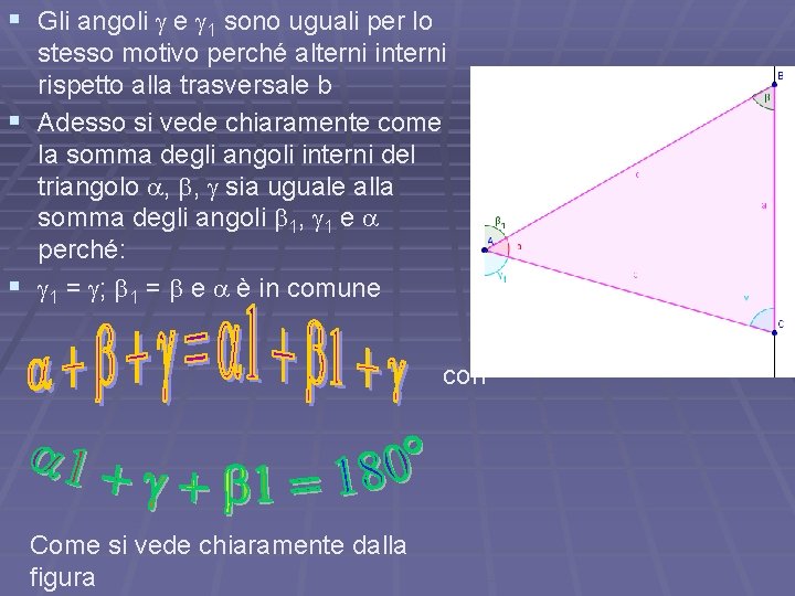§ Gli angoli g e g 1 sono uguali per lo stesso motivo perché § Gli angoli g e g 1 sono uguali per lo stesso motivo perché