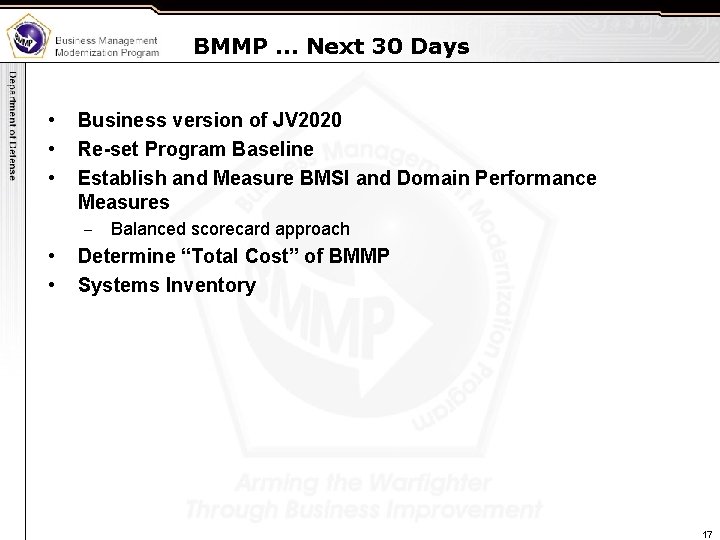 BMMP … Next 30 Days • • • Business version of JV 2020 Re-set