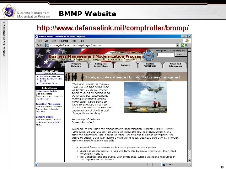 BMMP Website http: //www. defenselink. mil/comptroller/bmmp/ 18 