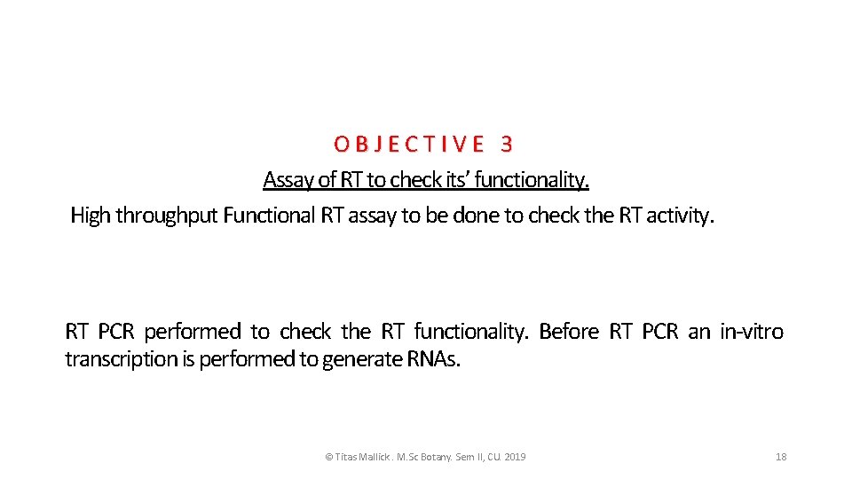 OBJECTIVE 3 Assay of RT to check its’ functionality. High throughput Functional RT assay