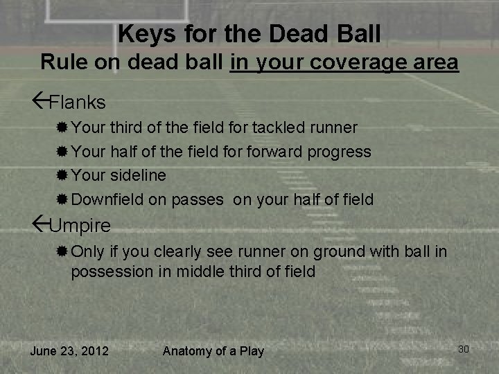 Keys for the Dead Ball Rule on dead ball in your coverage area ßFlanks