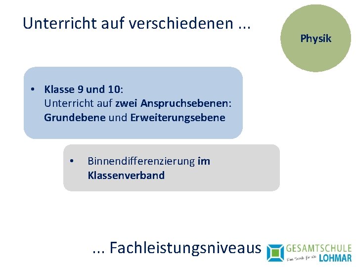 Unterricht auf verschiedenen. . . • Klasse 9 und 10: Unterricht auf zwei Anspruchsebenen: