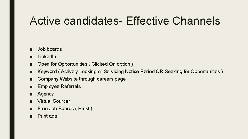 Active candidates- Effective Channels ■ ■ ■ ■ ■ Job boards Linked. In Open