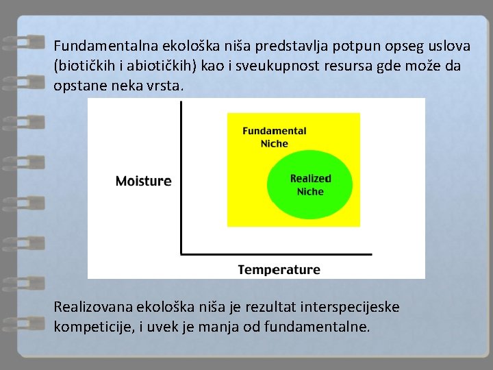 Fundamentalna ekološka niša predstavlja potpun opseg uslova (biotičkih i abiotičkih) kao i sveukupnost resursa