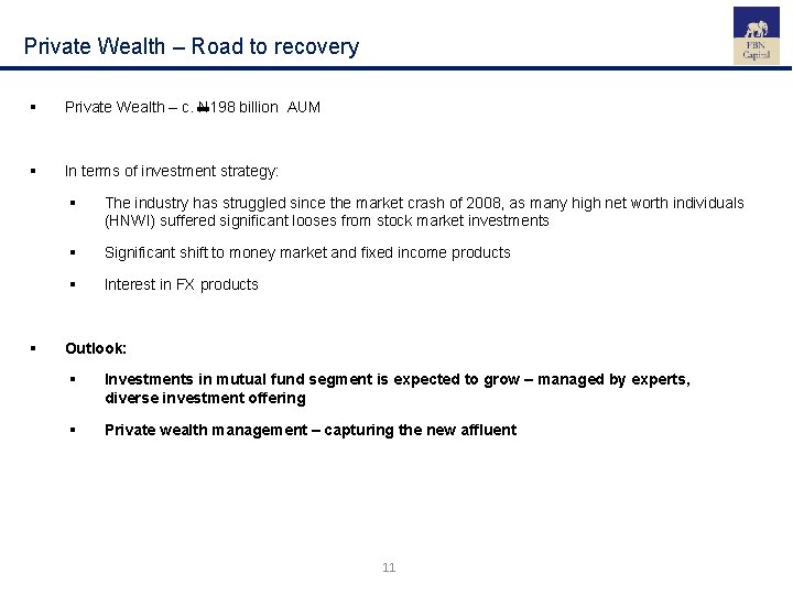 Private Wealth – Road to recovery § Private Wealth – c. N 198 billion