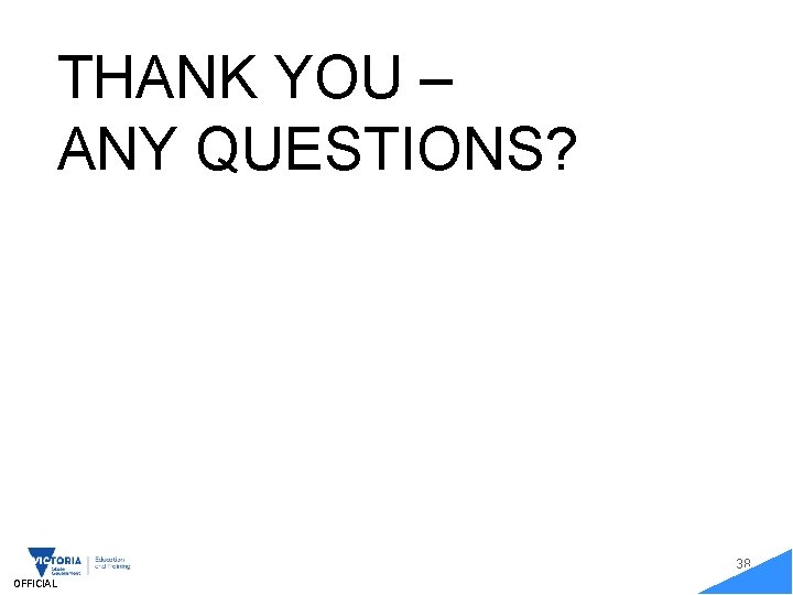 THANK YOU – ANY QUESTIONS? 38 OFFICIAL 