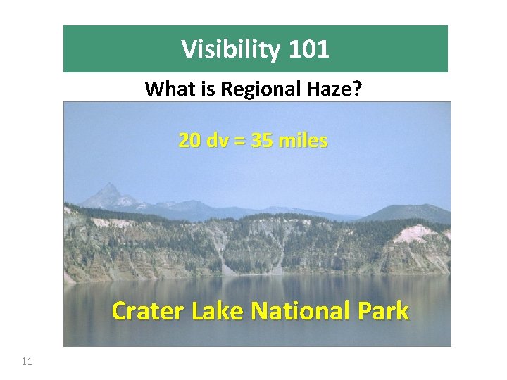 Visibility 101 What is Regional Haze? 20 dv = 35 miles Crater Lake National