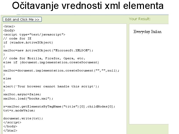 Očitavanje vrednosti xml elementa 