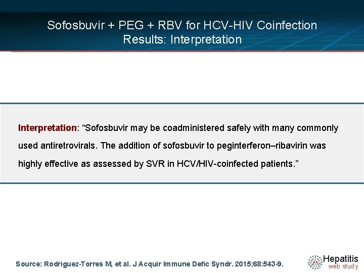 Sofosbuvir + PEG + RBV for HCV-HIV Coinfection Results: Interpretation: “Sofosbuvir may be coadministered