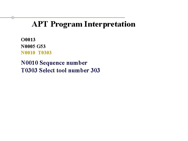 APT Program Interpretation O 0013 N 0005 G 53 N 0010 T 0303 N