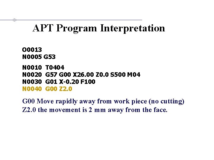 APT Program Interpretation O 0013 N 0005 G 53 N 0010 N 0020 N