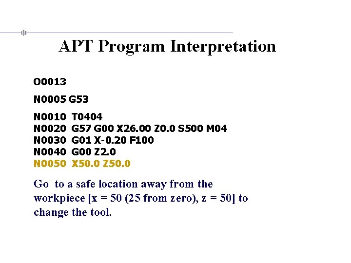 APT Program Interpretation O 0013 N 0005 G 53 N 0010 N 0020 N