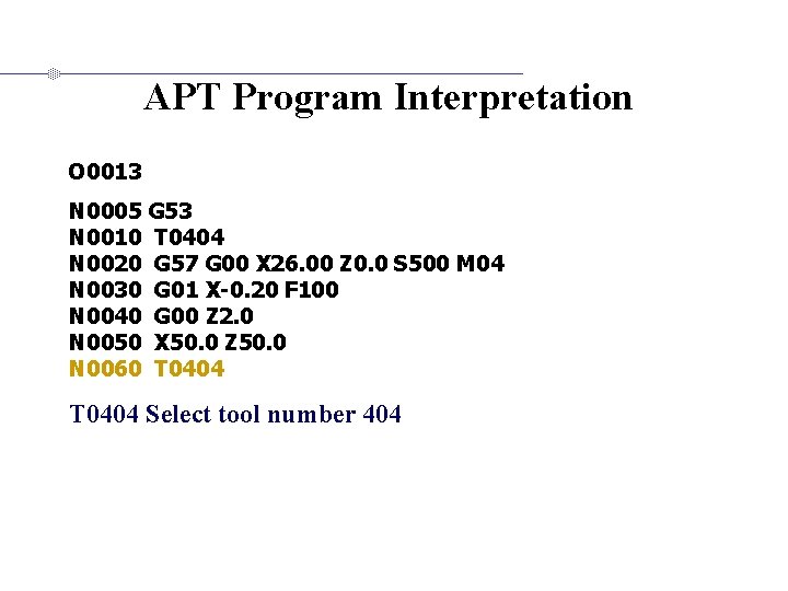 APT Program Interpretation O 0013 N 0005 G 53 N 0010 T 0404 N