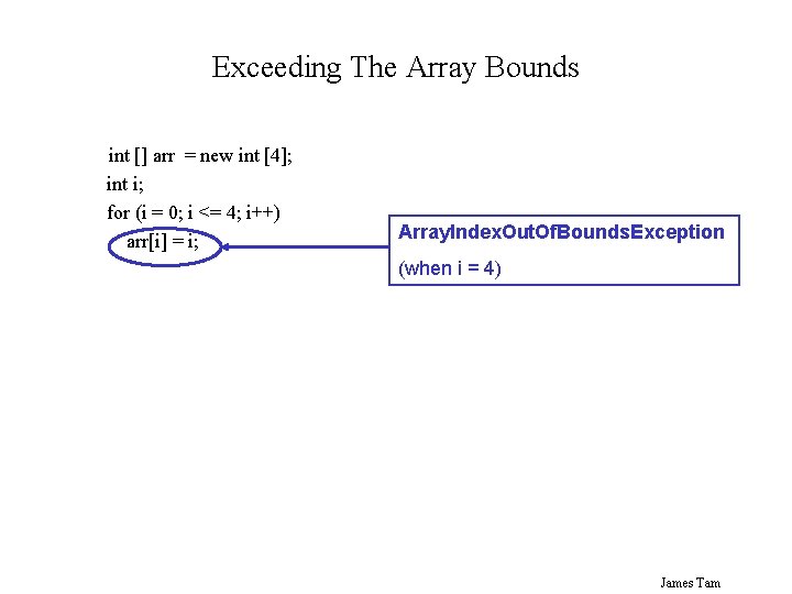 Exceeding The Array Bounds int [] arr = new int [4]; int i; for