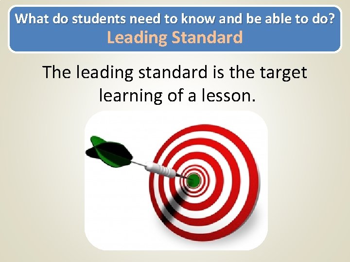 What do students need to know and be able to do? Leading Standard The