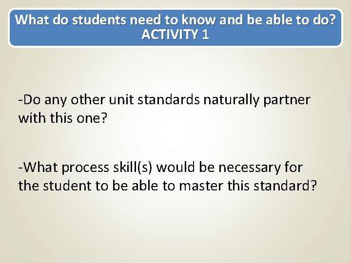 What do students need to know and be able to do? ACTIVITY 1 -Do