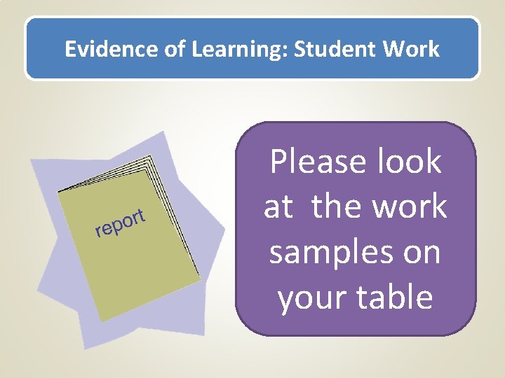 Evidence of Learning: Student Work Evidence of Learning Please look at the work samples