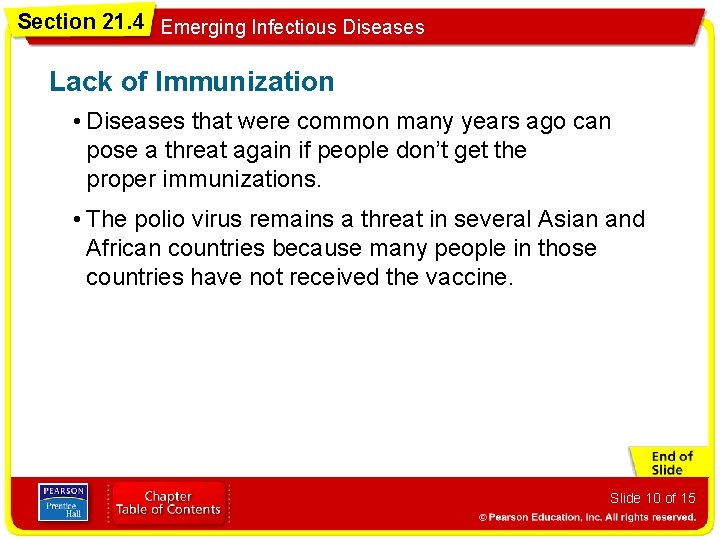 Section 21. 4 Emerging Infectious Diseases Lack of Immunization • Diseases that were common