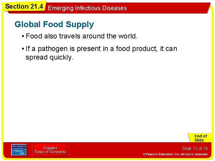 Section 21. 4 Emerging Infectious Diseases Global Food Supply • Food also travels around