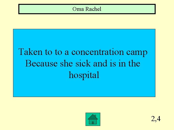 Oma Rachel Taken to to a concentration camp Because she sick and is in