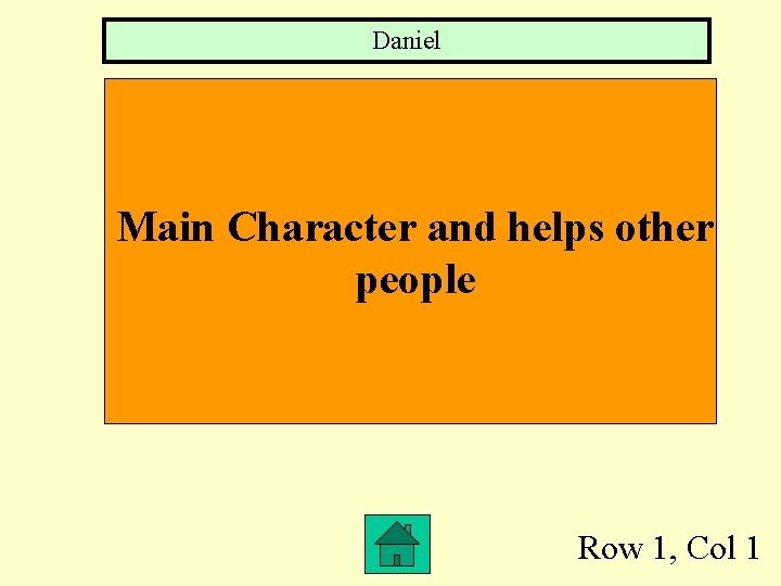 Daniel Main Character and helps other people Row 1, Col 1 