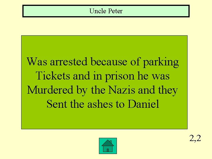 Uncle Peter Was arrested because of parking Tickets and in prison he was Murdered