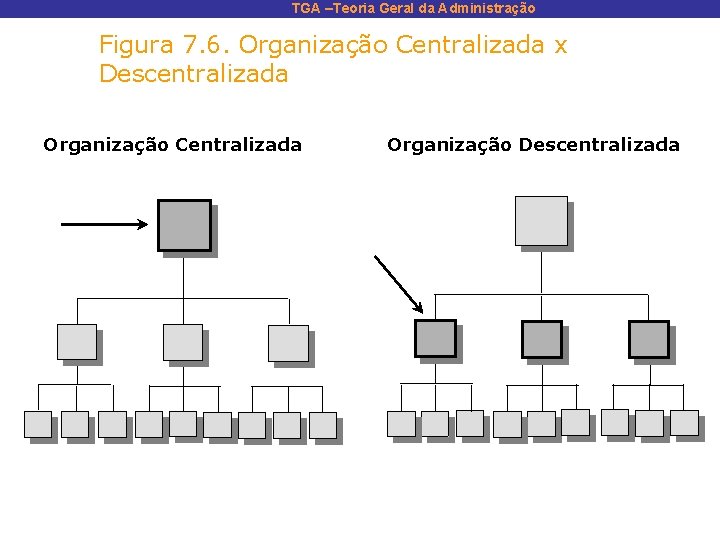 TGA –Teoria Geral da Administração Figura 7. 6. Organização Centralizada x Descentralizada Organização Centralizada