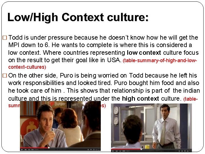 Low/High Context culture: � Todd is under pressure because he doesn’t know he will