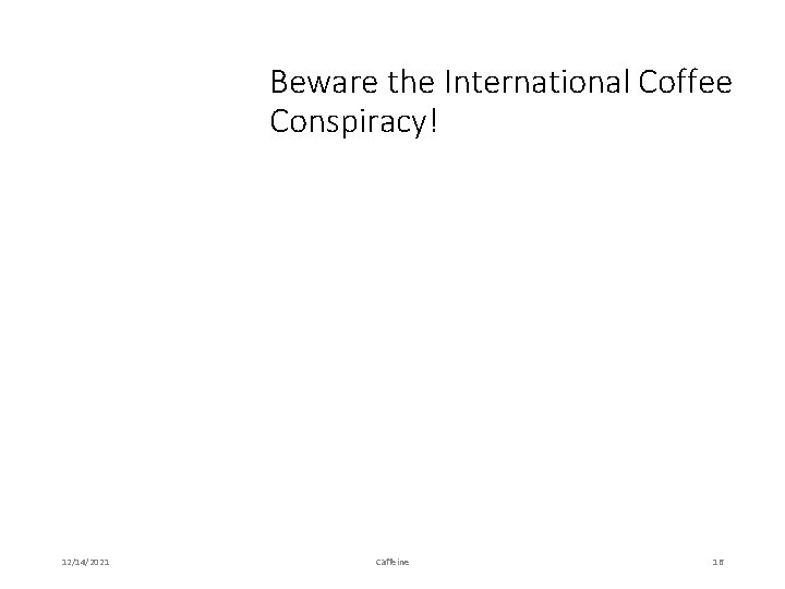 Beware the International Coffee Conspiracy! 12/14/2021 Caffeine 16 