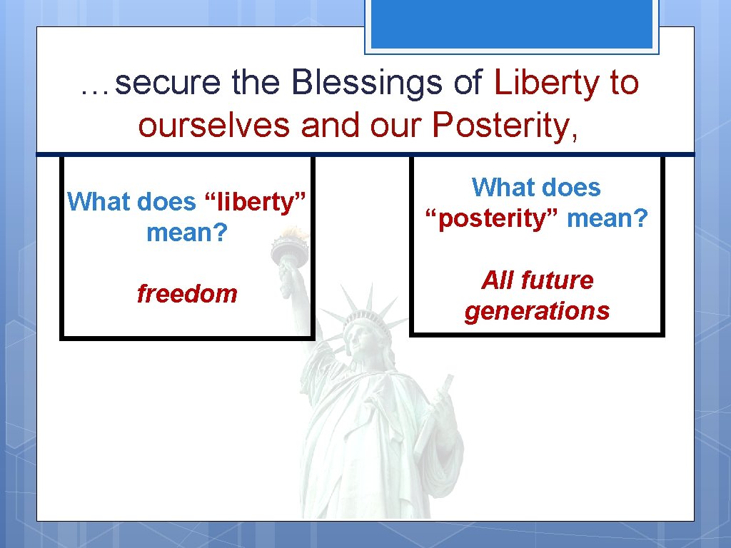…secure the Blessings of Liberty to ourselves and our Posterity, What does “liberty” mean?