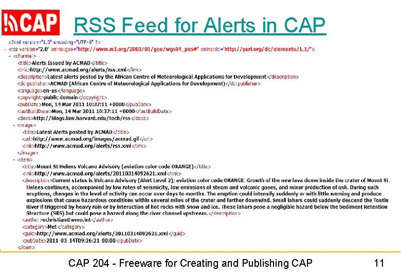 RSS Feed for Alerts in CAP Format CAP 204 - Freeware for Creating and