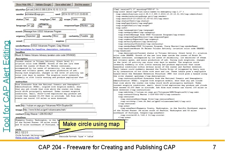 Tool for CAP Alert Editing Make circle using map CAP 204 - Freeware for