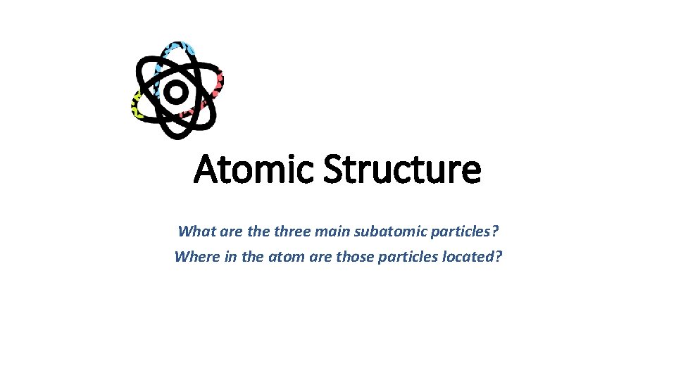 Atomic Structure What are three main subatomic particles? Where in the atom are those