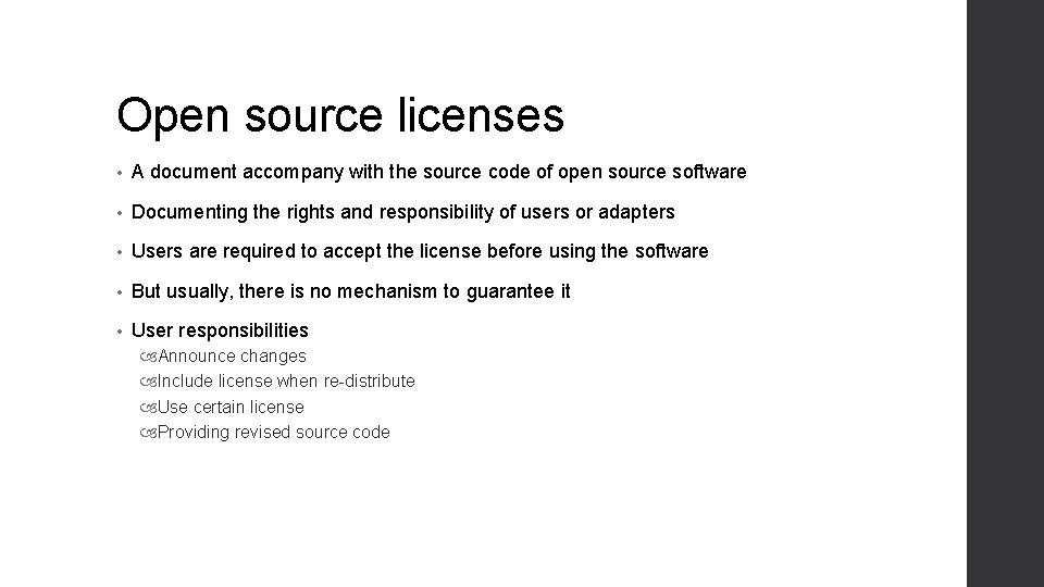 Open source licenses • A document accompany with the source code of open source