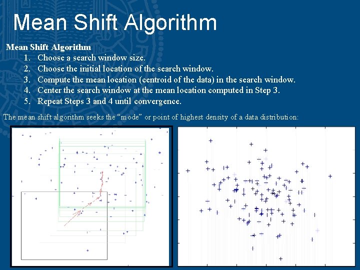 Mean Shift Algorithm 1. Choose a search window size. 2. Choose the initial location