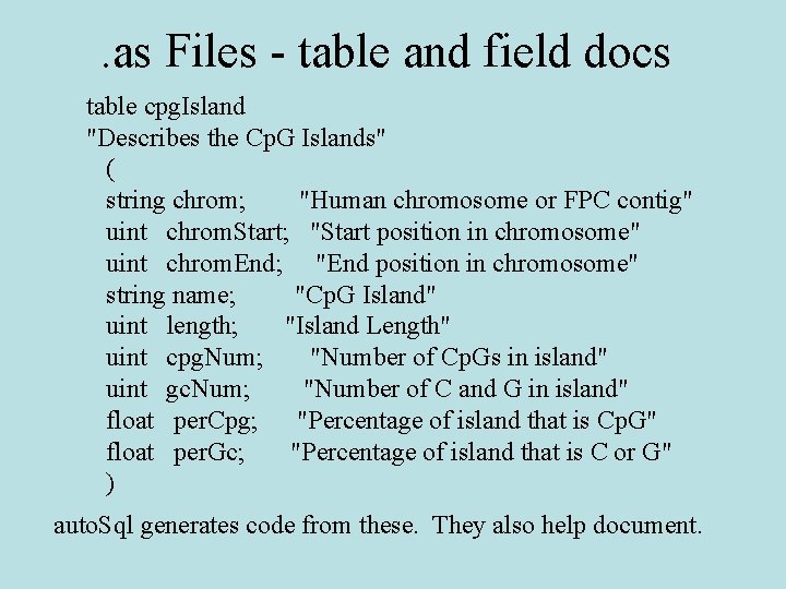 . as Files - table and field docs table cpg. Island "Describes the Cp.