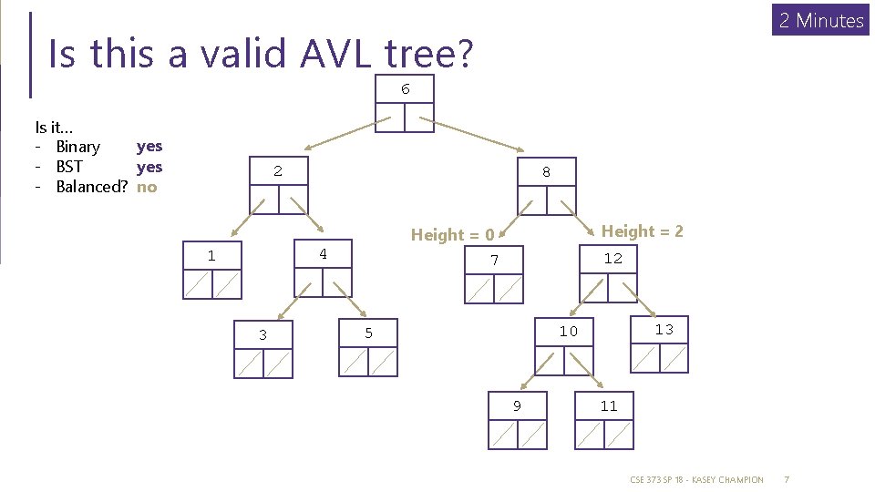 2 Minutes Is this a valid AVL tree? 6 Is it… yes - Binary 2 Minutes Is this a valid AVL tree? 6 Is it… yes - Binary