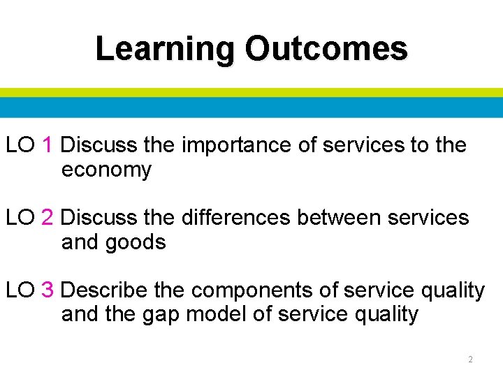 Learning Outcomes LO 1 Discuss the importance of services to the economy LO 2
