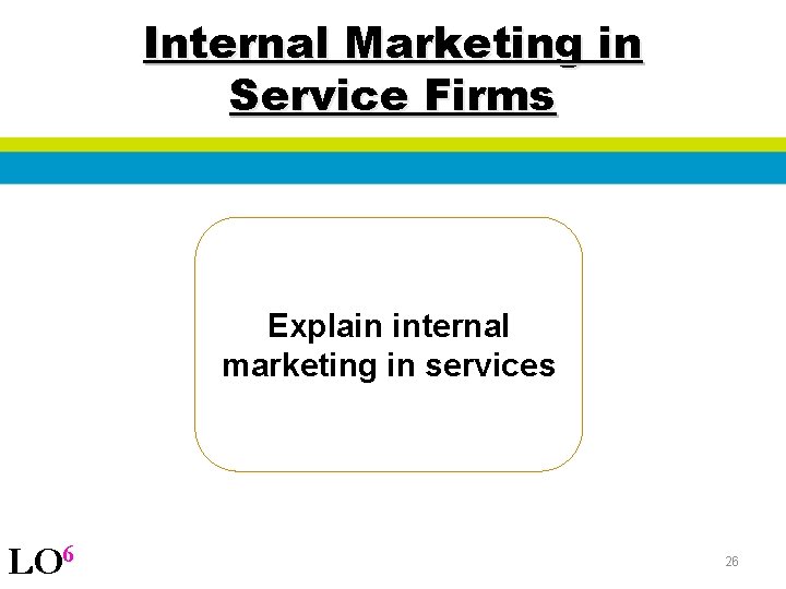 Internal Marketing in Service Firms Explain internal marketing in services LO 6 26 