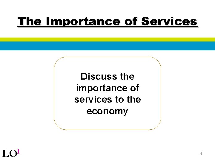 The Importance of Services Discuss the importance of services to the economy LO 1