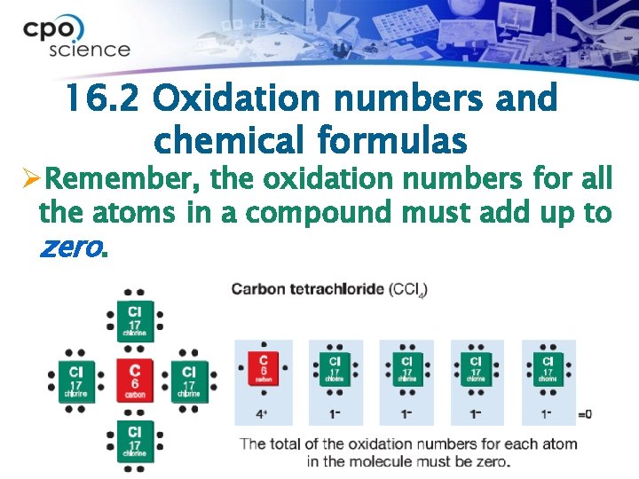 16. 2 Oxidation numbers and chemical formulas ØRemember, the oxidation numbers for all the