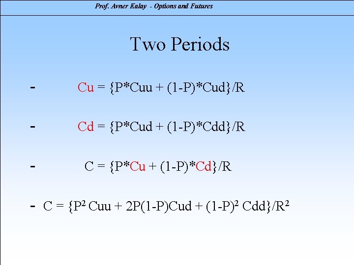 Prof. Avner Kalay - Options and Futures Two Periods - Cu = {P*Cuu +