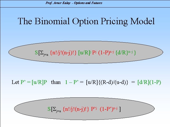 Prof. Avner Kalay - Options and Futures The Binomial Option Pricing Model S[Σj=a {n!/j!(n-j)!}