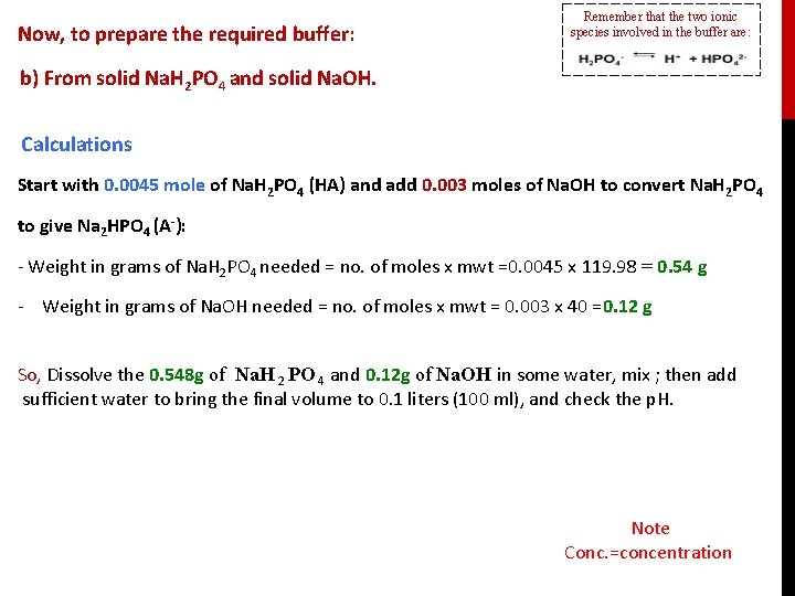 Now, to prepare the required buffer: Remember that the two ionic species involved in