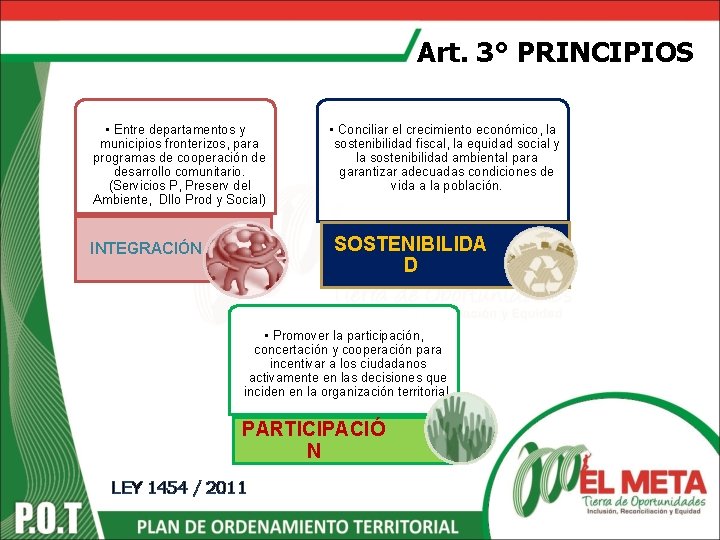 Art. 3° PRINCIPIOS • Entre departamentos y municipios fronterizos, para programas de cooperación de