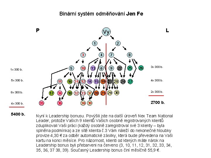 Binární systém odměňování Jen Fe P L Vy 1 3 5 1 x 300