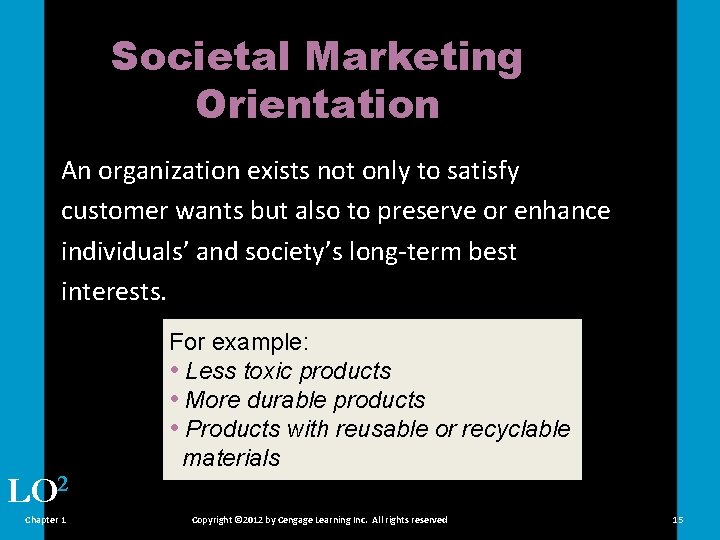 Societal Marketing Orientation An organization exists not only to satisfy customer wants but also