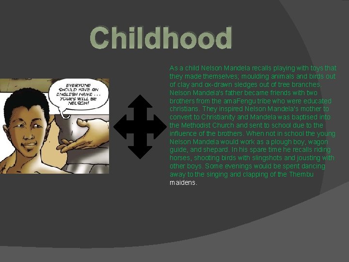Childhood As a child Nelson Mandela recalls playing with toys that they made themselves;